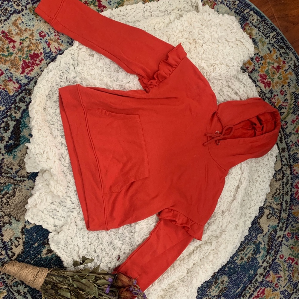 Red ruffle sleeve hoodie size medium ONE LOVE